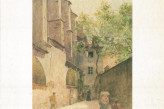 Malba Pražské křižovatky z roku 1896 - venkovní pohled na kostel ze Zlaté ulice